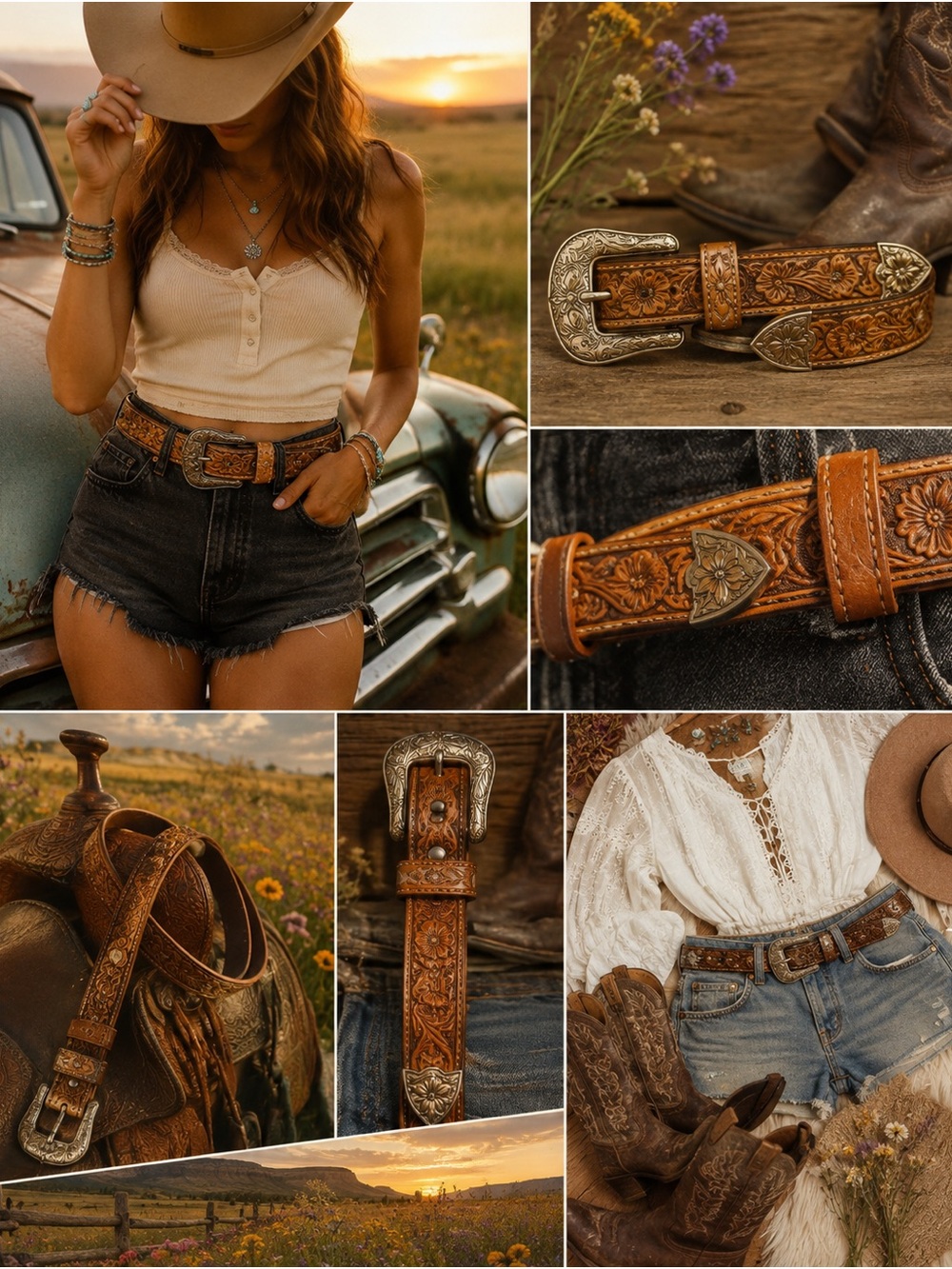 Vintage Eagle Leatherworks Tooled Floral Belt Brown 38 Made USA Leather Western